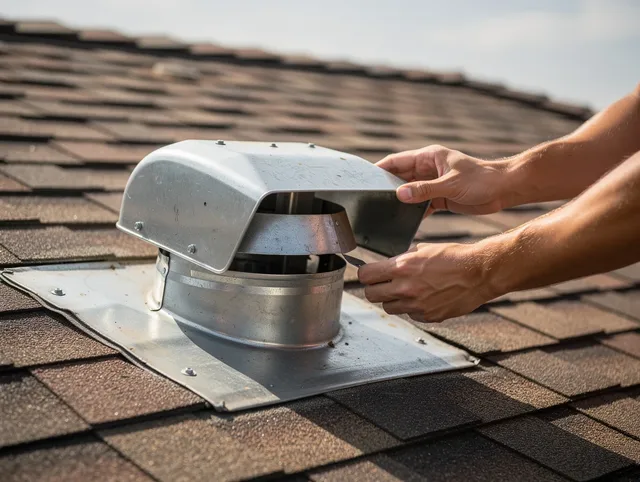 East Los Angeles Dryer Vent Cleaning certified technician safely cleaning a roof-mounted dryer vent in East Los Angeles
