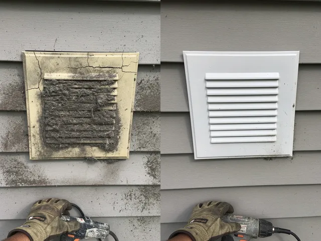 East Los Angeles Dryer Vent Cleaning technician installing high-quality dryer vent cover at a residential property in East Los Angeles